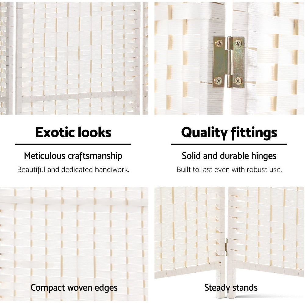4 Panel Room Divider Screen 163x170cm Woven White