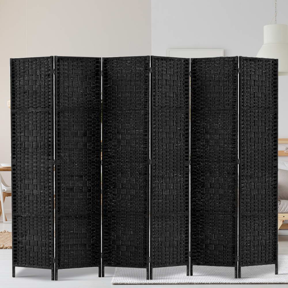 6 Panel Room Divider Screen 245x170cm Woven Black