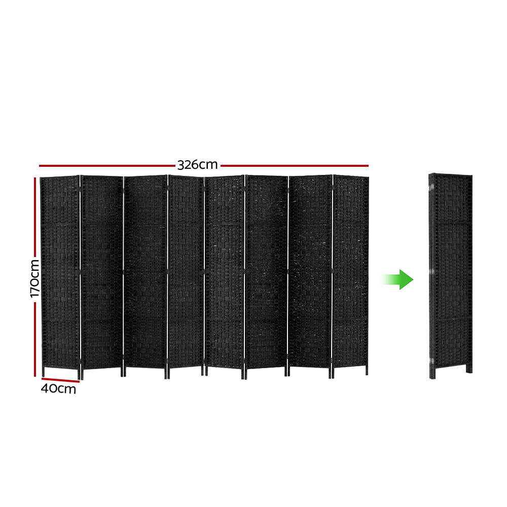 8 Panel Room Divider Screen 326x170cm Woven Black