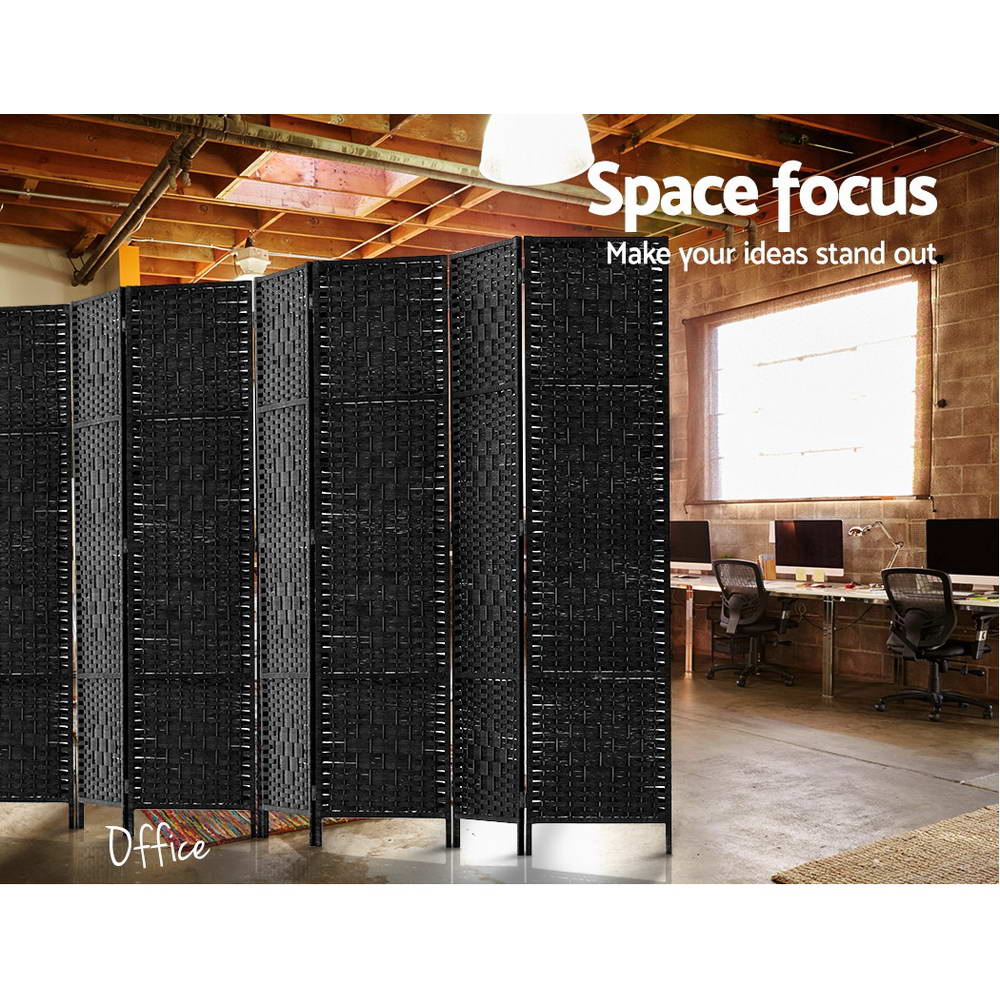 8 Panel Room Divider Screen 326x170cm Woven Black