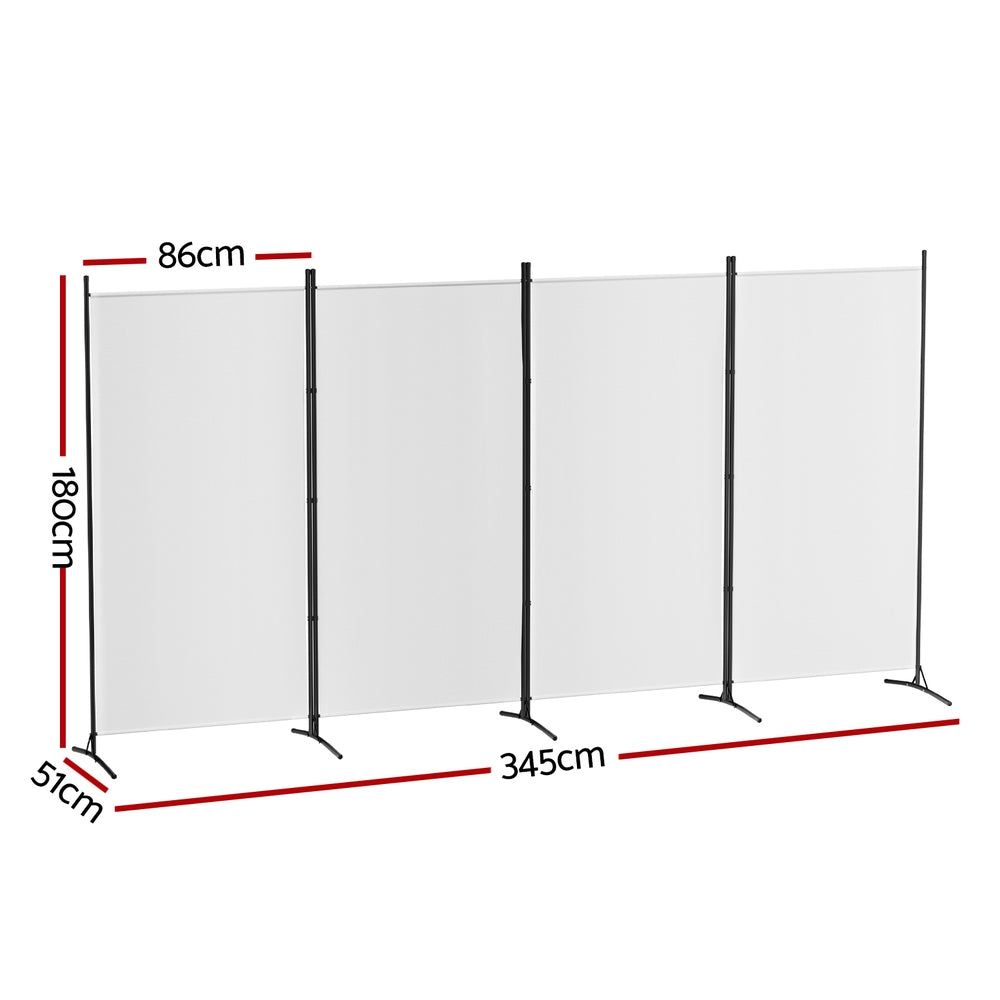 4 Panel Room Divider Screen 345x180cm Fabric White