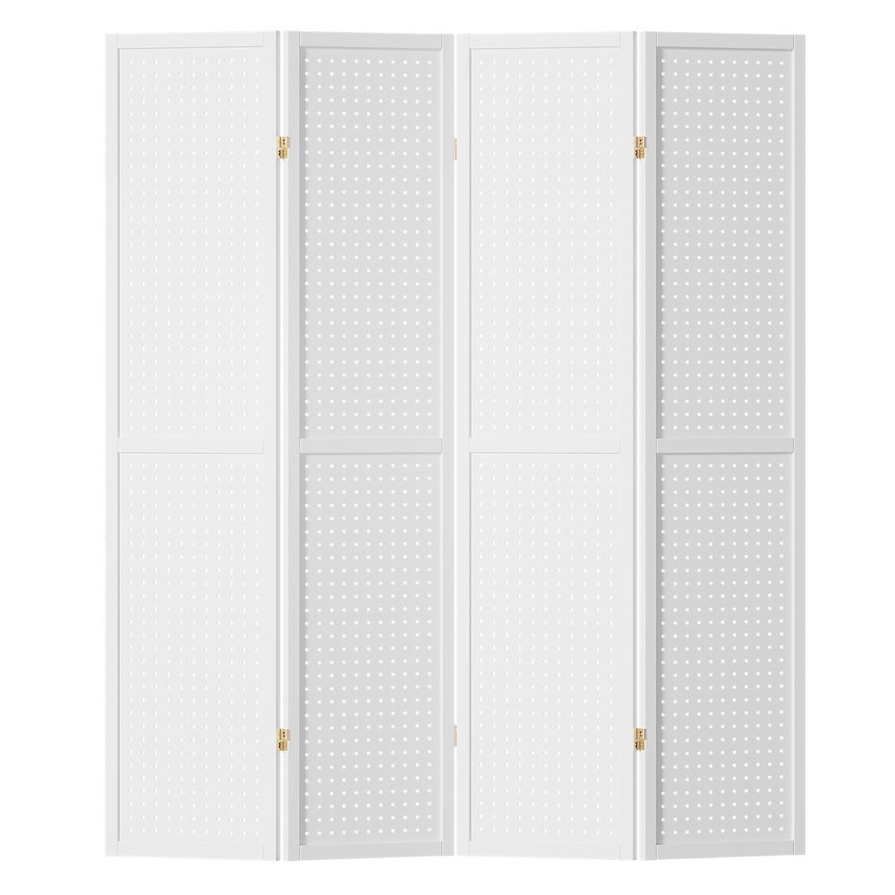 4 Panel Room Divider Screen 164x170cm Pegboard White