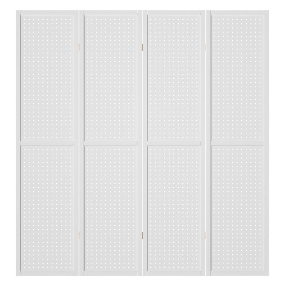 4 Panel Room Divider Screen 164x170cm Pegboard White