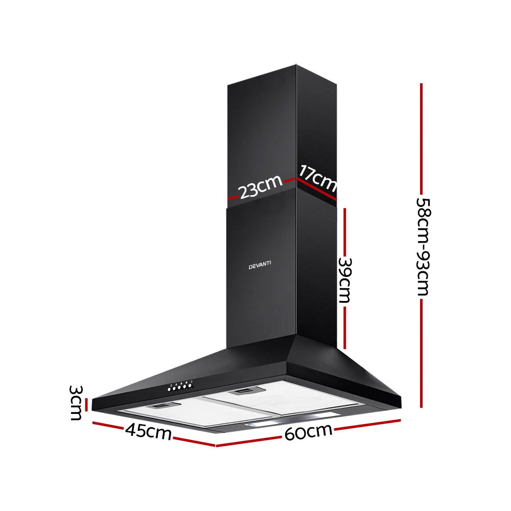 600mm Range Hood 60cm Rangehood Black