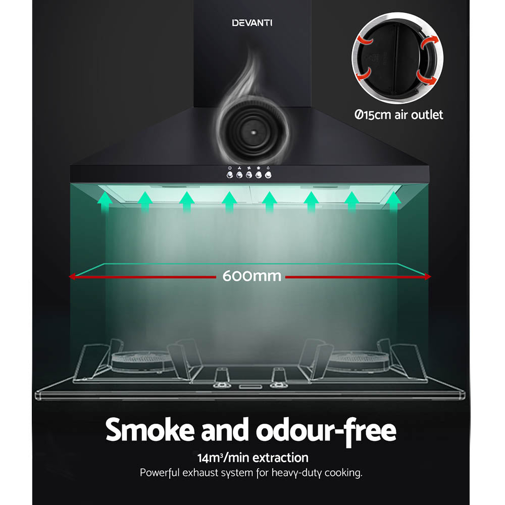 600mm Range Hood 60cm Rangehood Black