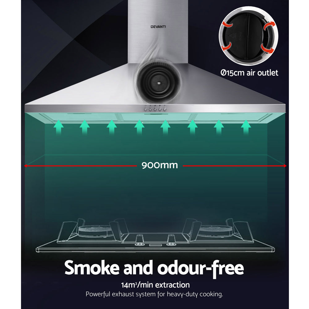 900mm Range Hood 90cm Rangehood Stainless Steel