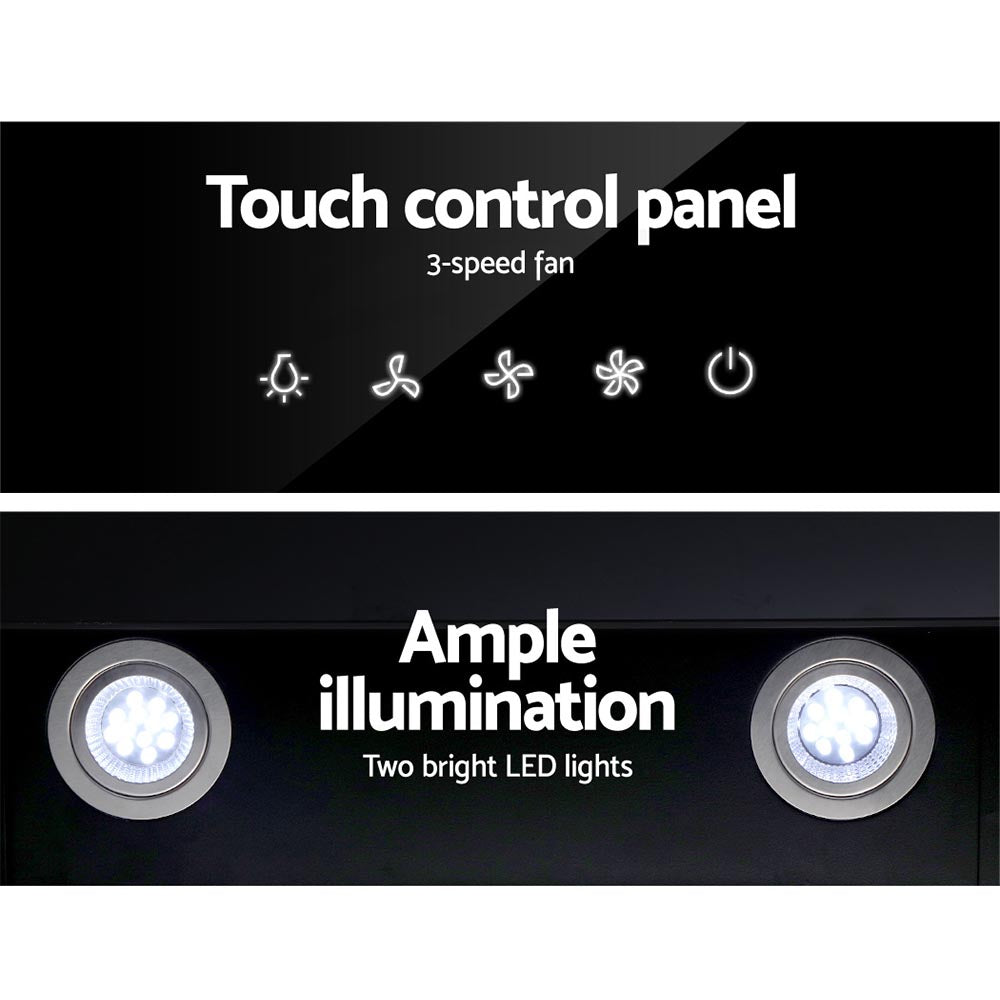 900mm Range Hood 90cm Rangehood Glass Black