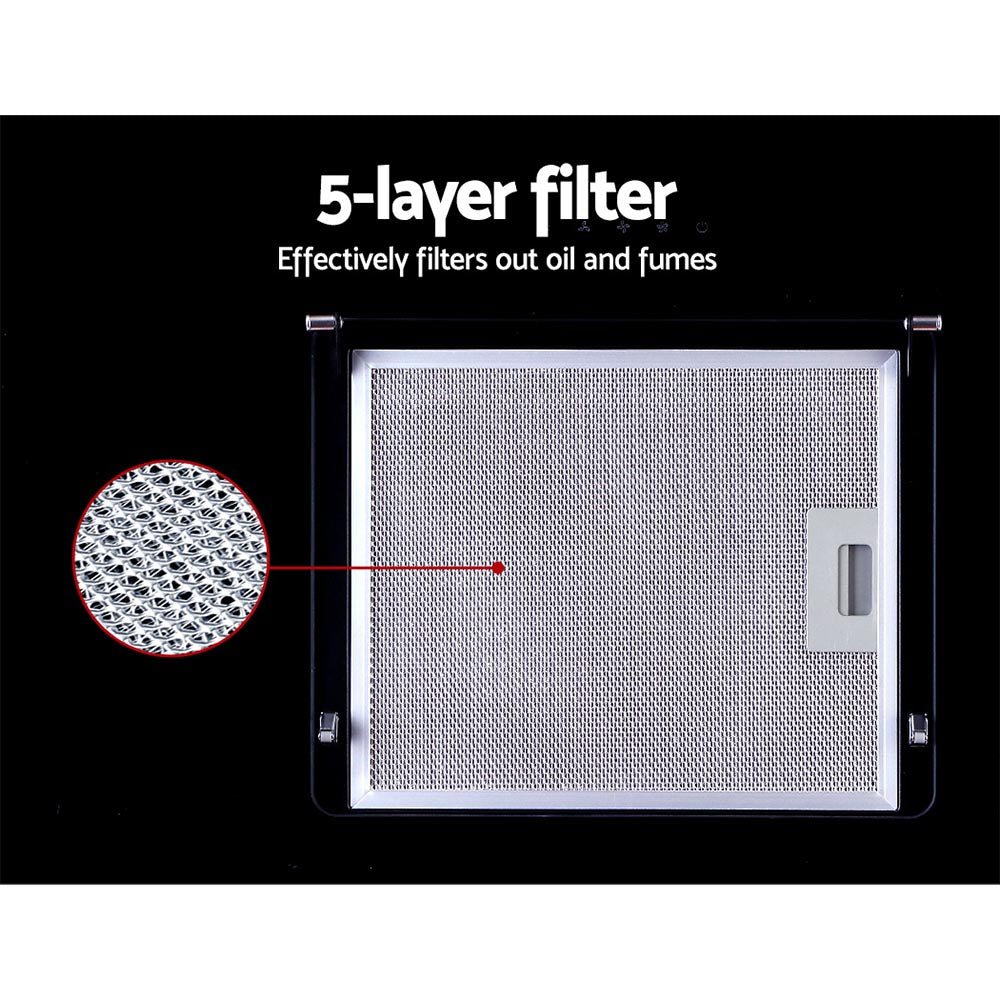 900mm Range Hood 90cm Rangehood Glass Black