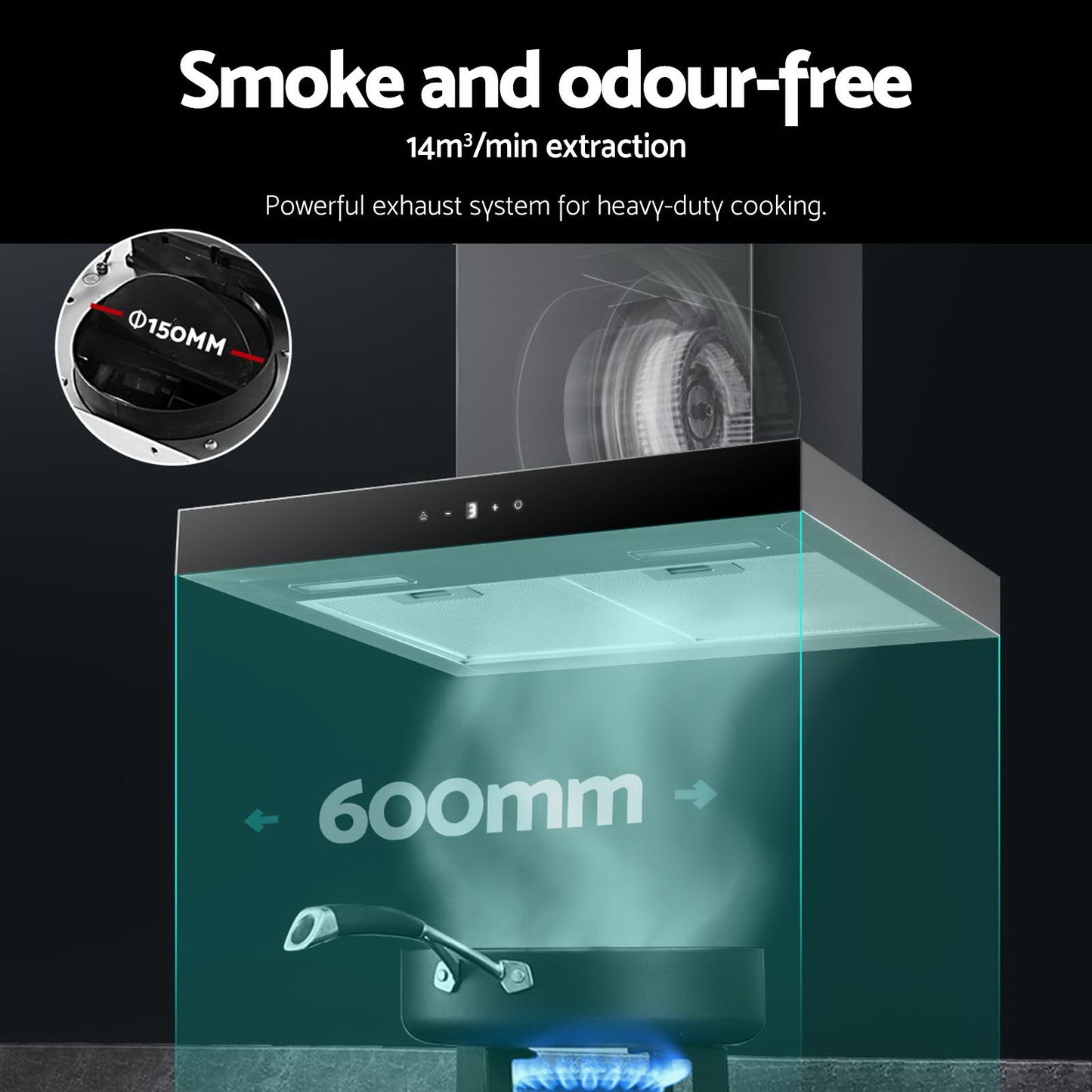 600mm Range Hood 60cm Rangehood Glass Stainless Steel