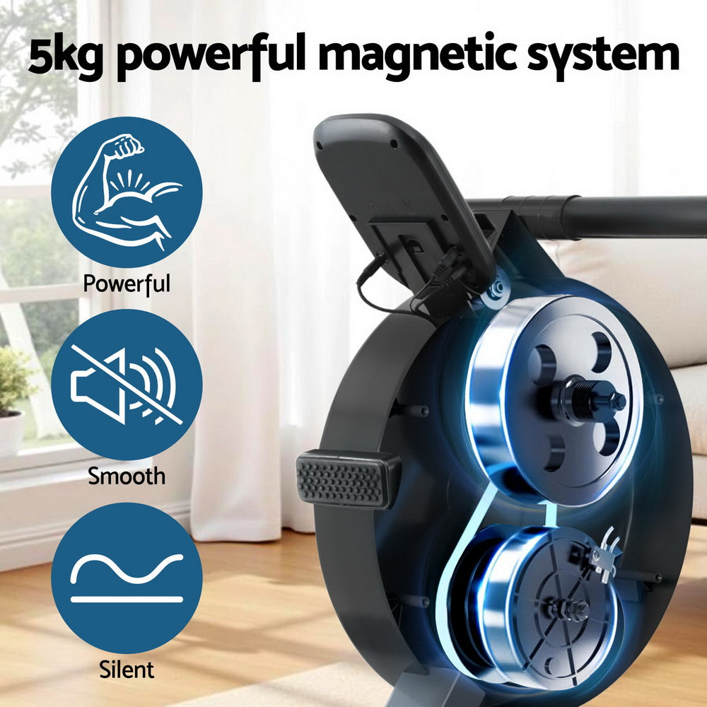16 Level Magnetic Rowing Machine for Home with App Connect Walnut