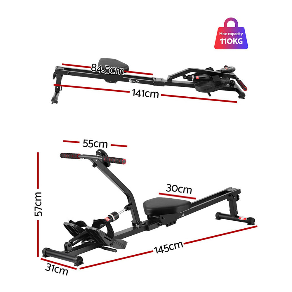 Hydraulic Rowing Machine Rower 12 Levels Resistance Exercise Fitness Gym Cardio