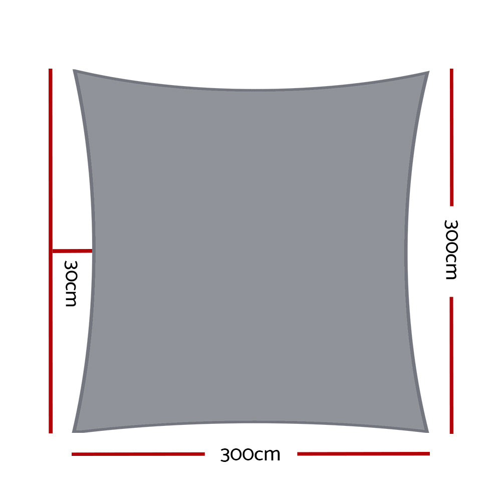 Shade Sail 3x3m Square 280GSM 98% Grey Shade Cloth
