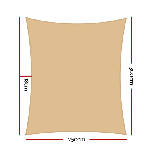 Shade Sail 2.5x3m Rectangle 280GSM 98% Sand Shade Cloth