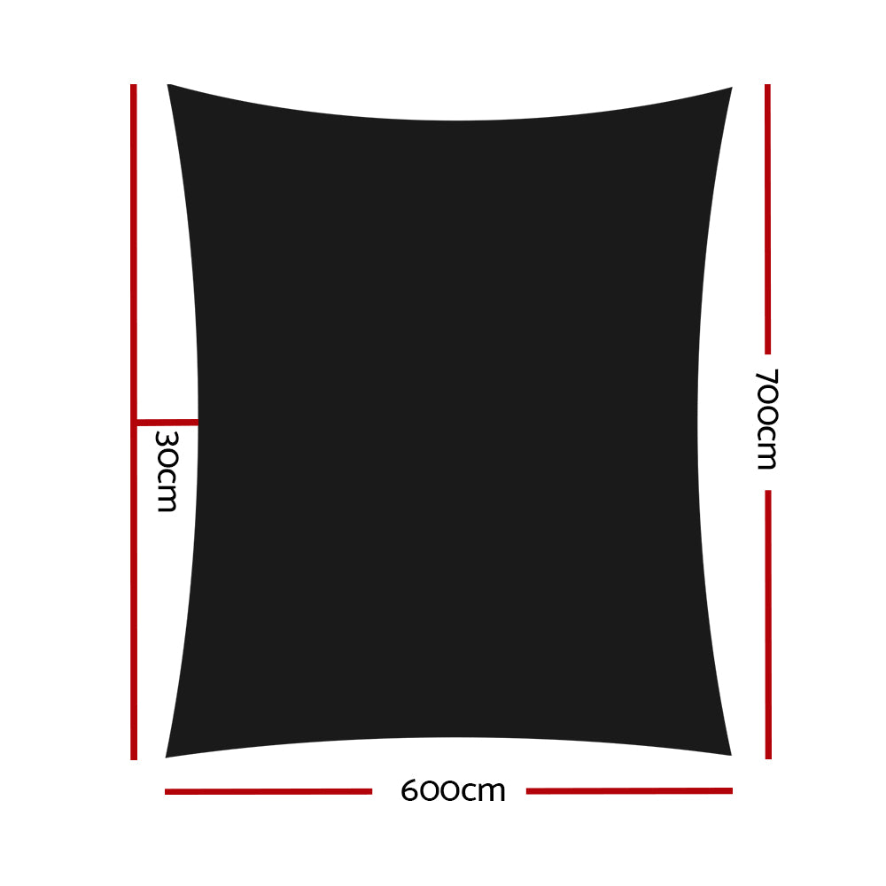 Shade Sail 6x7m Rectangle 280GSM 98% Black Shade Cloth
