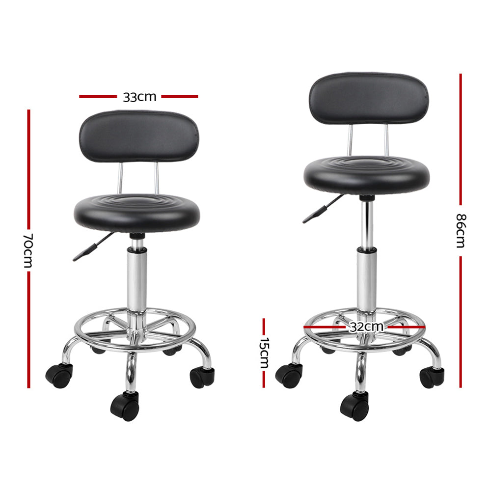 2x Salon Stool Swivel Chair Backrest Black