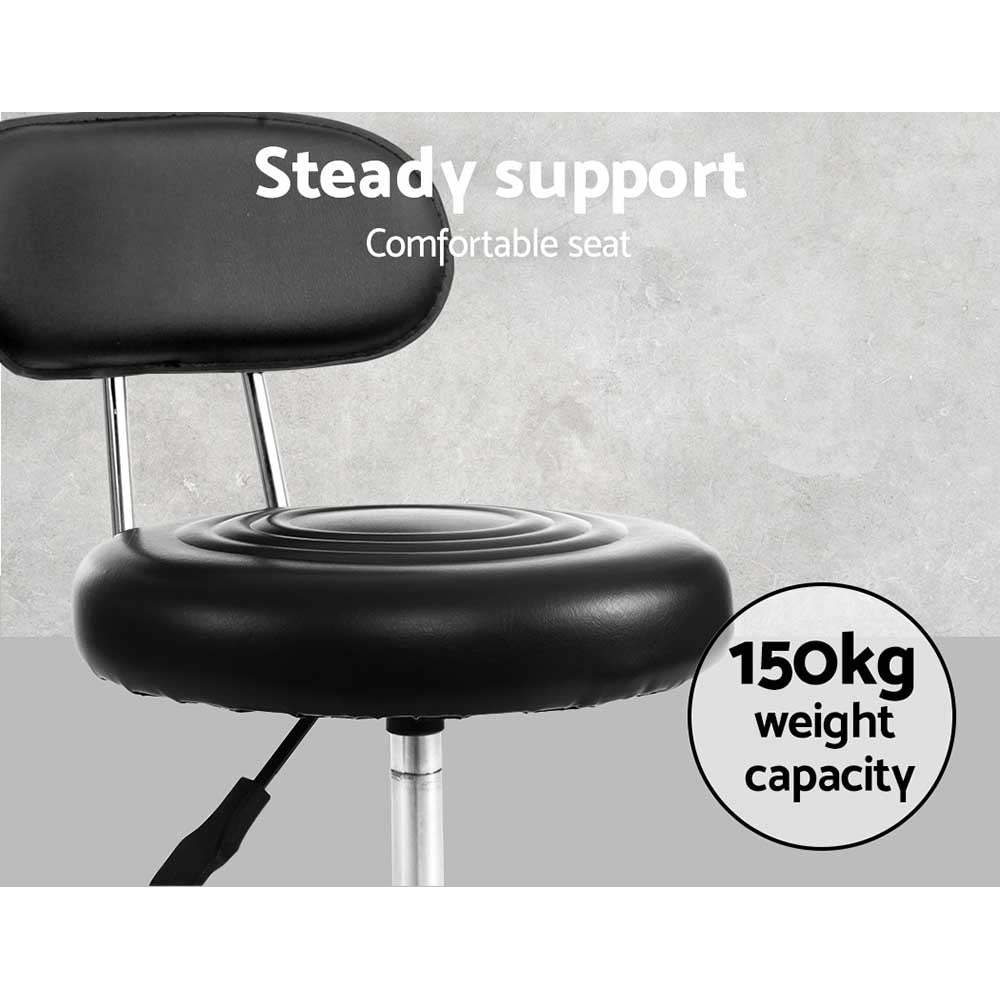 2x Salon Stool Swivel Chair Backrest Black