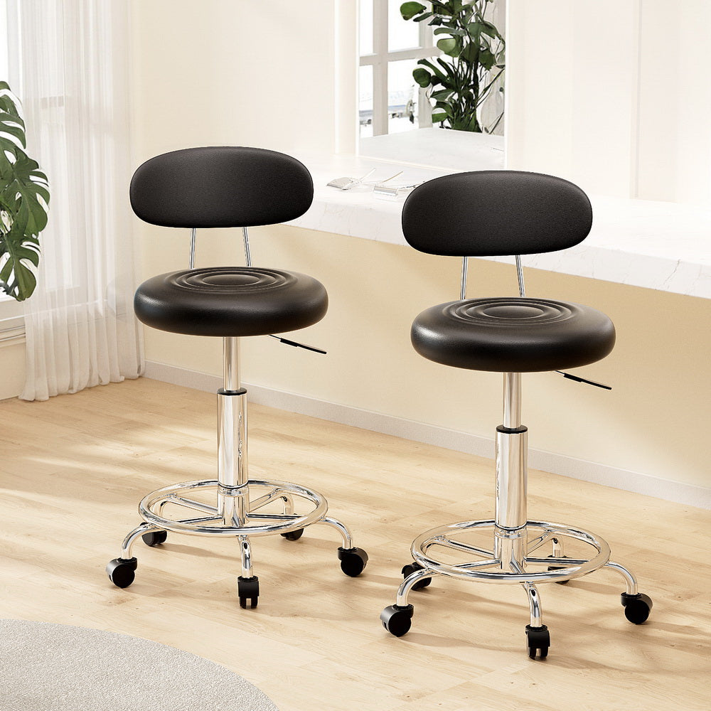 2x Salon Stool Swivel Chair Backrest Black