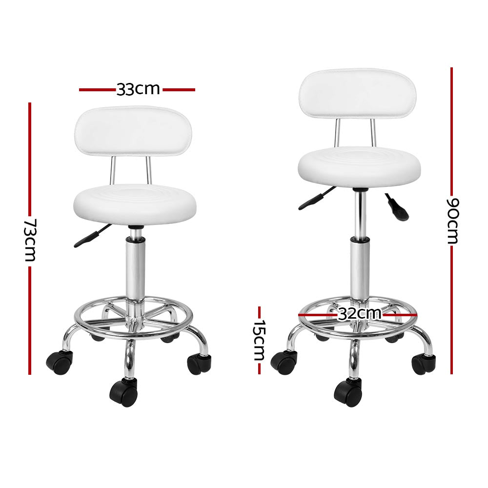 2x Salon Stool Swivel Chair Backrest White