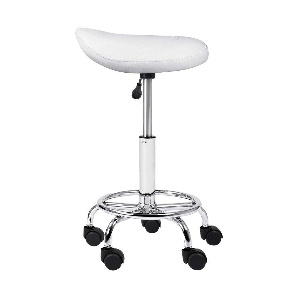 2x Salon Stool Saddle Swivel Chair White