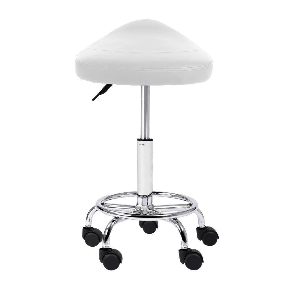 2x Salon Stool Saddle Swivel Chair White
