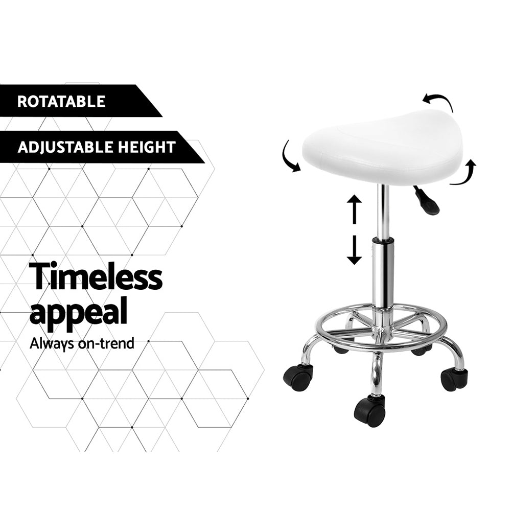 2x Salon Stool Saddle Swivel Chair White
