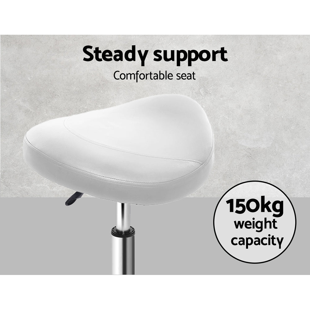 2x Salon Stool Saddle Swivel Chair White