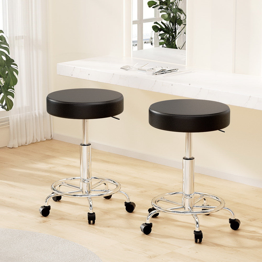 2x Salon Stool Round Swivel Chair Black