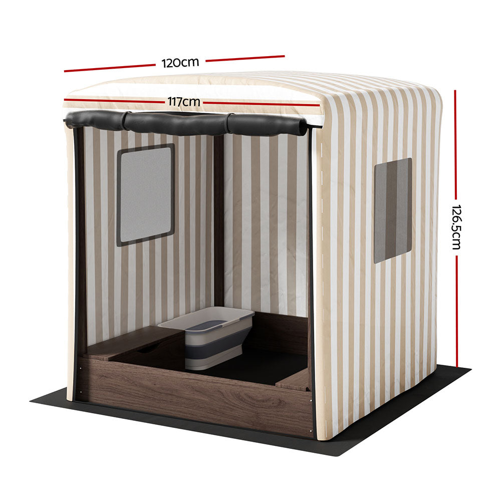 Kids Sandpit Wooden Sandbox Sand Pit with Canopy Window Water Basin 120cm