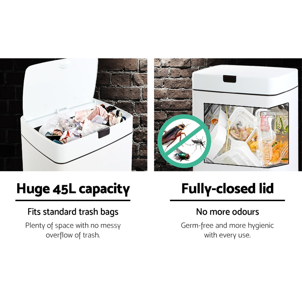 45L Motion Sensor Bin Rubbish Automatic White