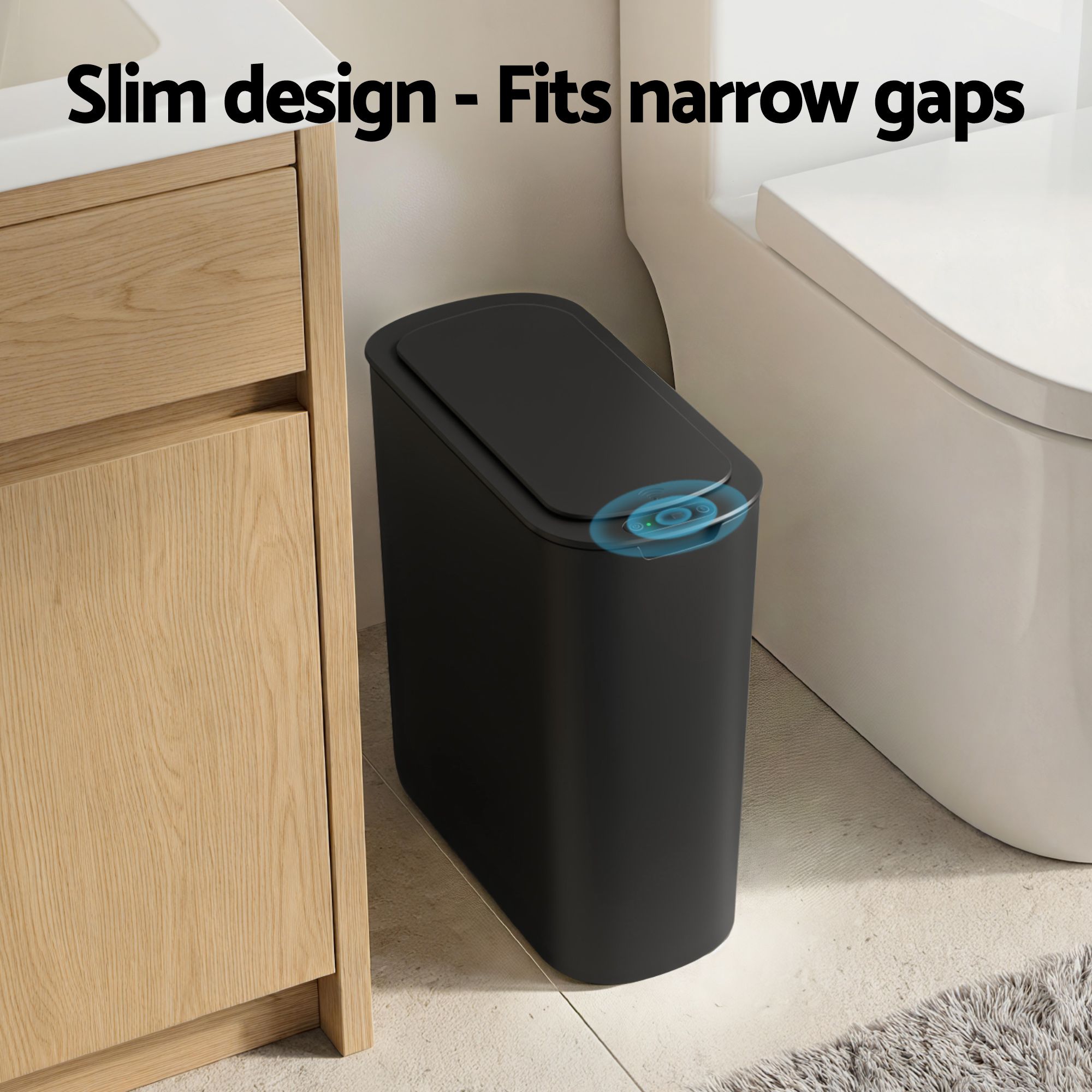 Devanti Automatic Trash Bin with Lid 21L Motion Sensor Kitchen Bin Touchless Garbage Can Modern Black Plastic Slim Rubbish Bin with Liner Holder for Kitchen, Home, Office