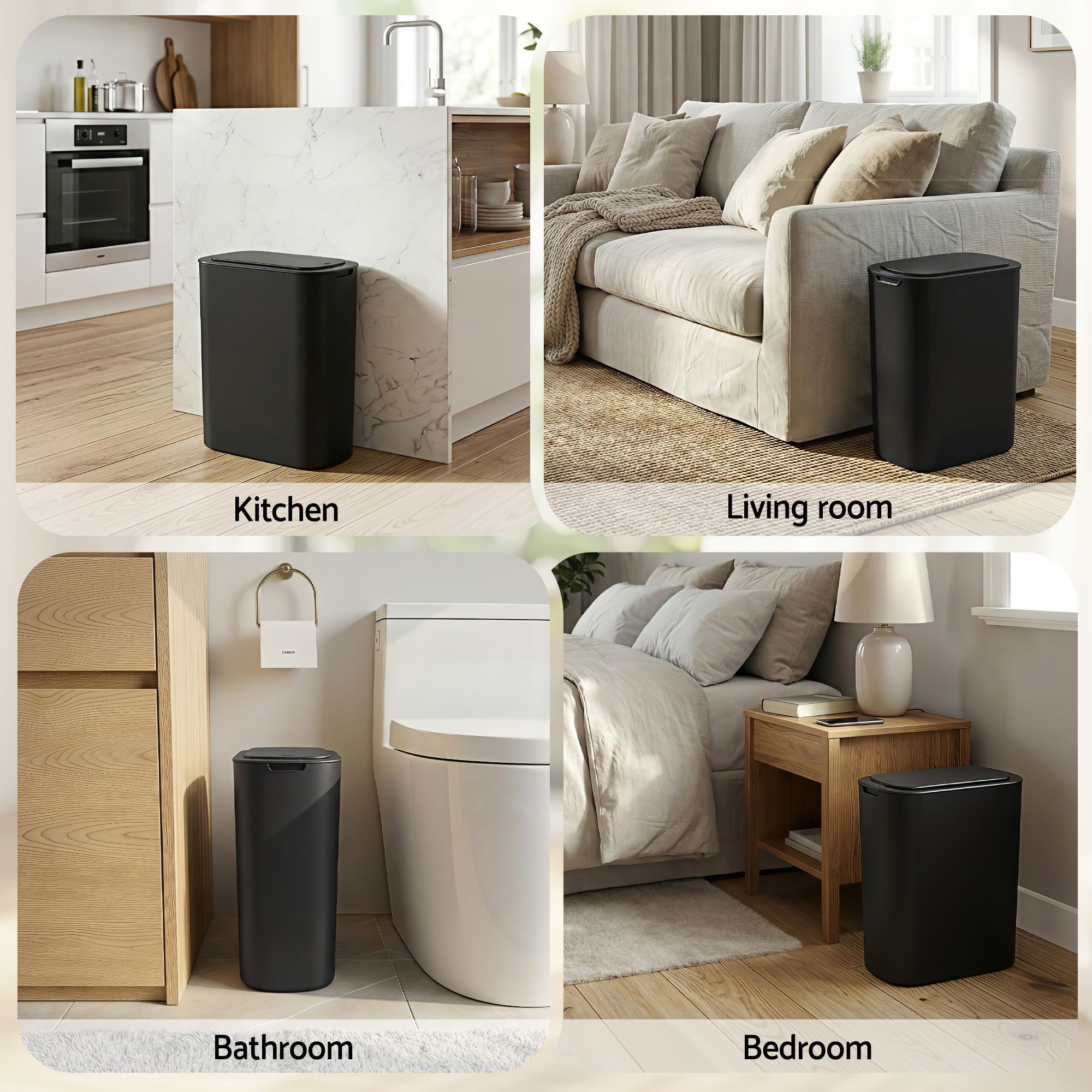 Devanti Automatic Trash Bin with Lid 21L Motion Sensor Kitchen Bin Touchless Garbage Can Modern Black Plastic Slim Rubbish Bin with Liner Holder for Kitchen, Home, Office