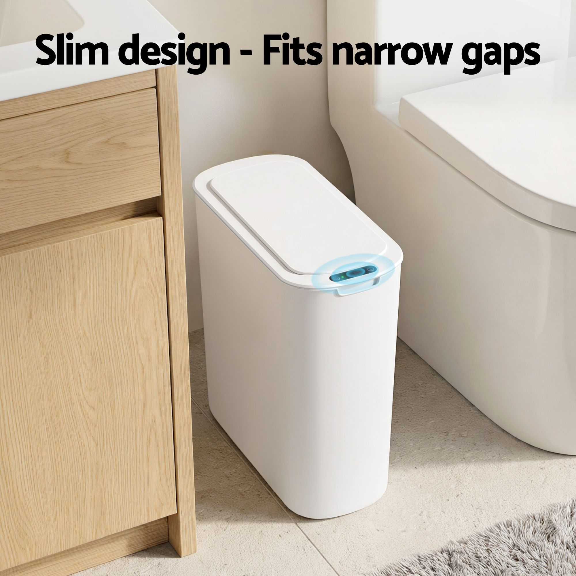 Devanti Automatic Trash Bin with Lid 21L Motion Sensor Kitchen Bin Touchless Garbage Can Plastic Slim Rubbish Bin with Liner Holder for Kitchen, Home, Office, White
