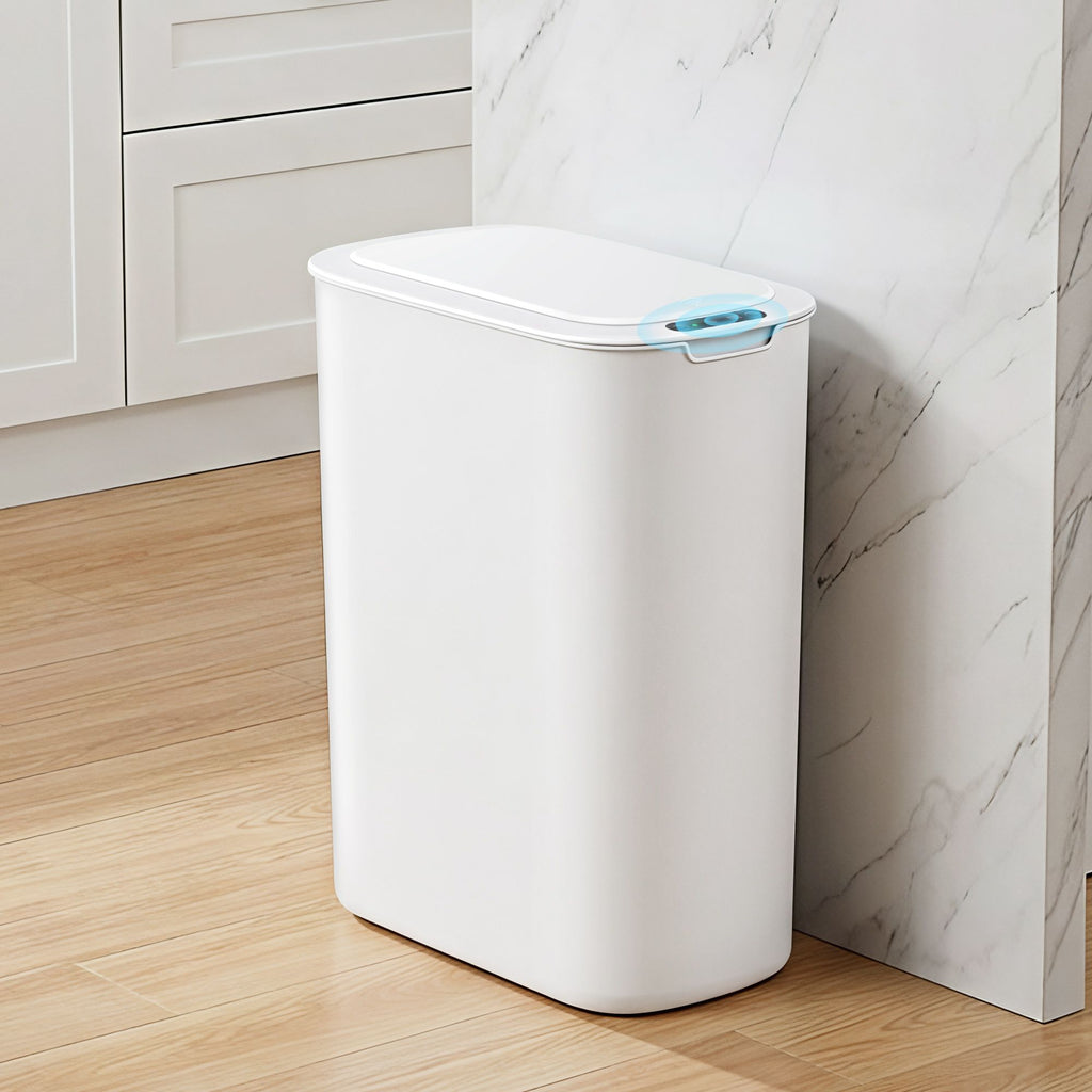 Devanti Automatic Trash Bin with Lid 21L Motion Sensor Kitchen Bin Touchless Garbage Can Plastic Slim Rubbish Bin with Liner Holder for Kitchen, Home, Office, White