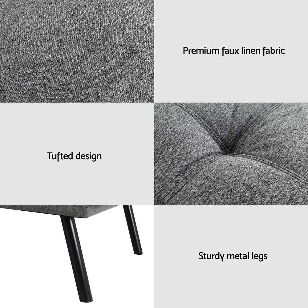 Artiss Sofa Bed Convertible 3 Seater Couch Recliner Lounge Chair Fabric Grey