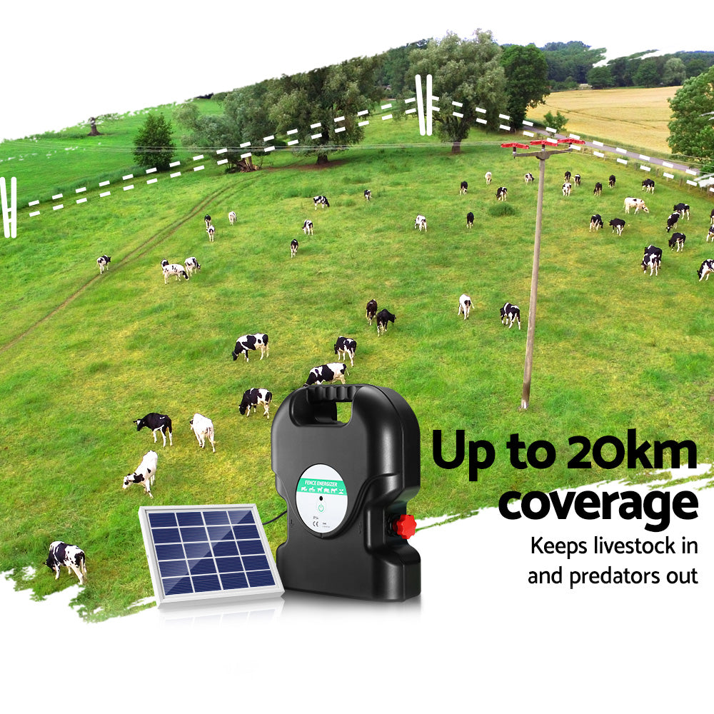 Fence Energiser 20KM Solar Powered 1.2J Electric