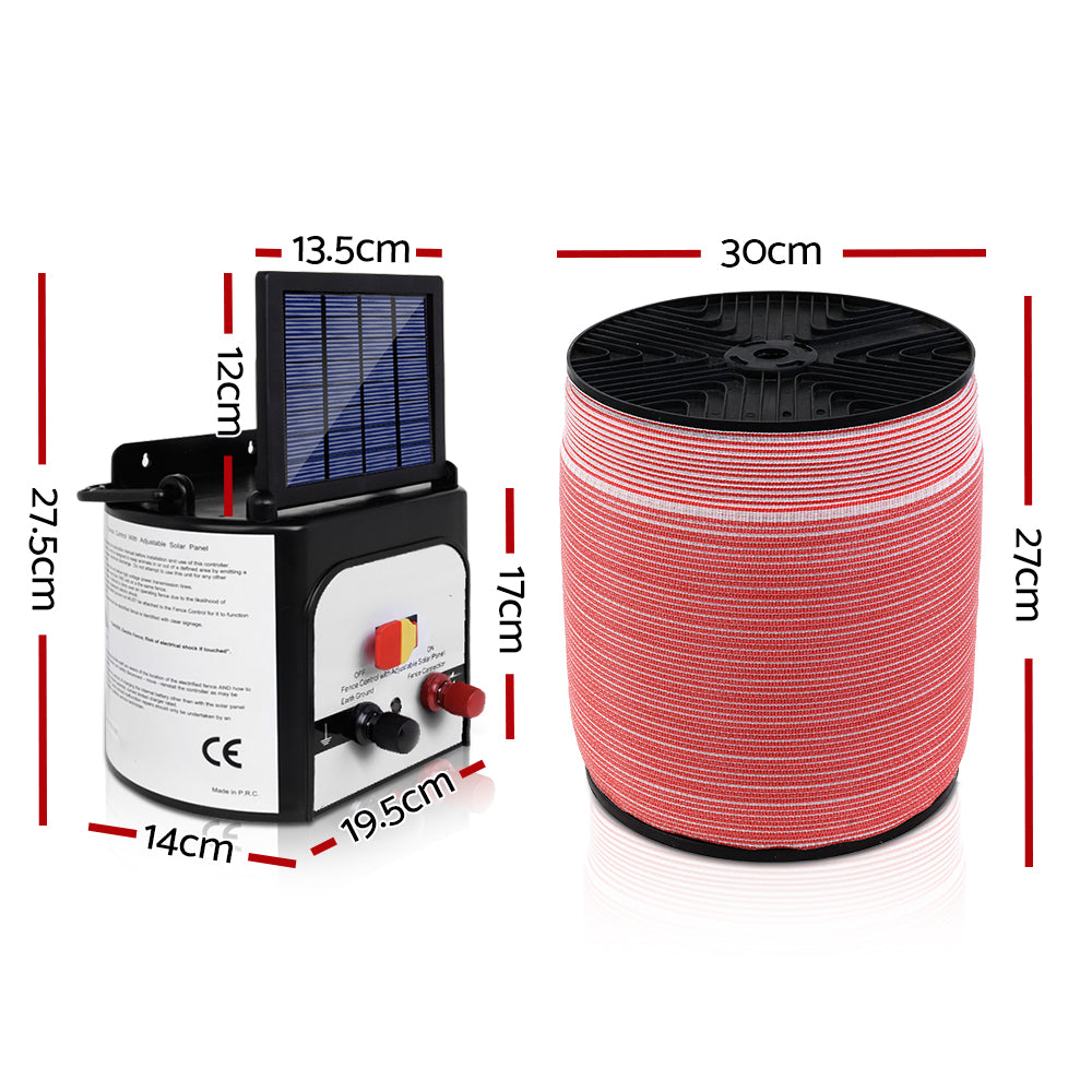 Fence Energiser 8KM Solar Powered Electric 1200M Poly Tape