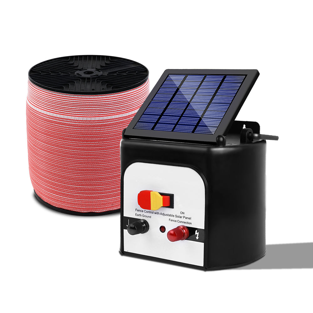 Fence Energiser 8KM Solar Powered Electric 1200M Poly Tape