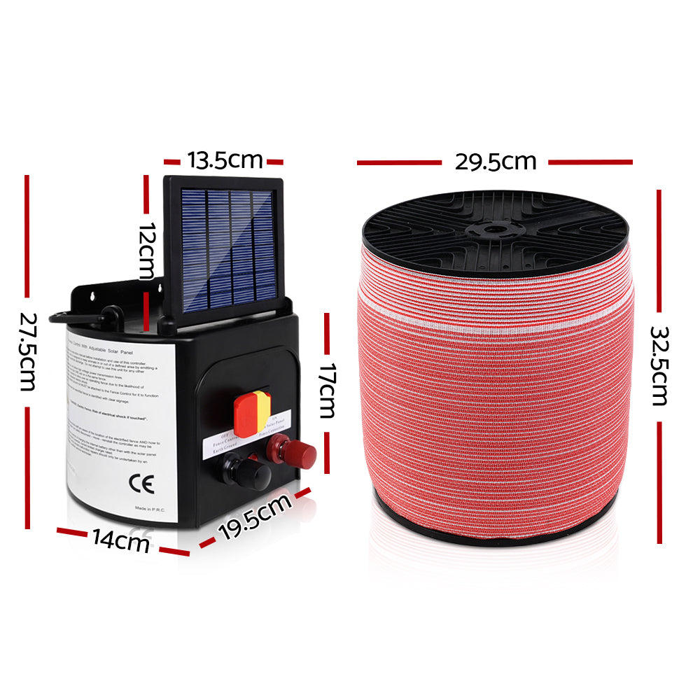 Fence Energiser 5KM Solar Powered Electric 2000M Poly Tape