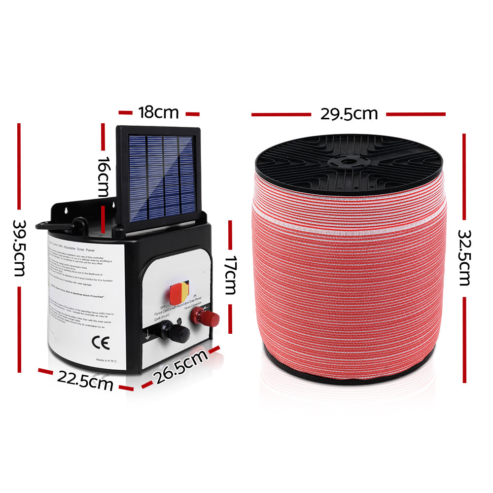 Fence Energiser 8KM Solar Powered Electric 2000M Poly Tape