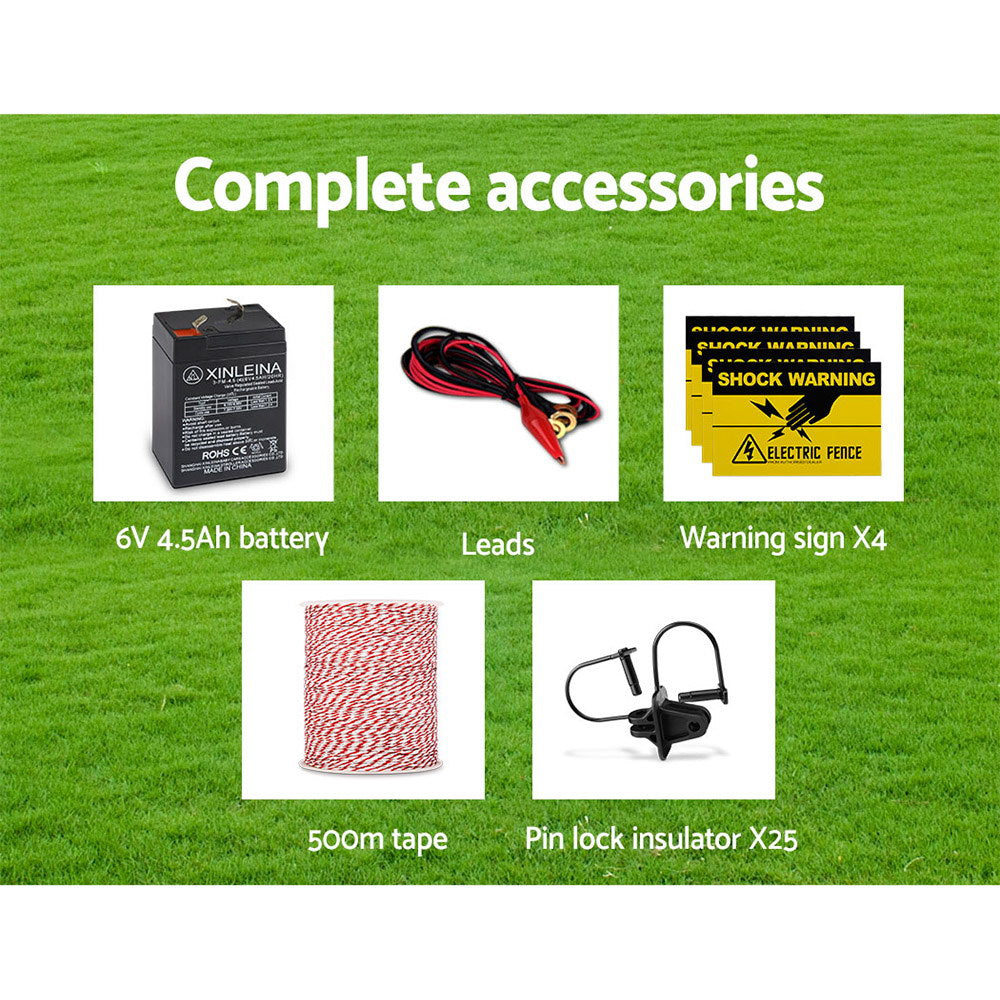 Fence Energiser 5KM Solar Powered Electric 500M Poly Wire Insulator