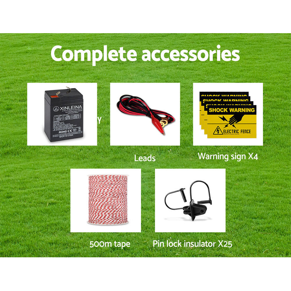 Fence Energiser 5KM Solar Powered Electric 500M Poly Wire Insulator