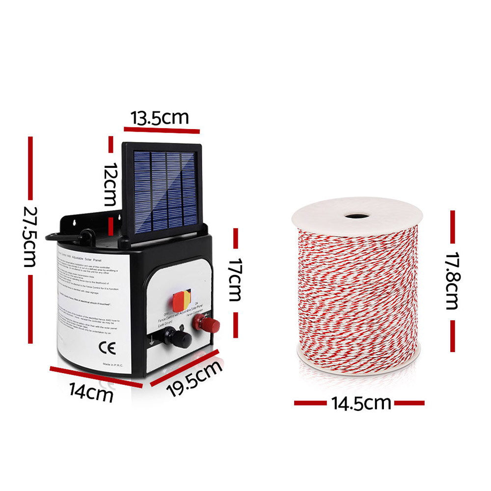 Fence Energiser 8KM Solar Powered Electric 500M Poly Wire Insulator