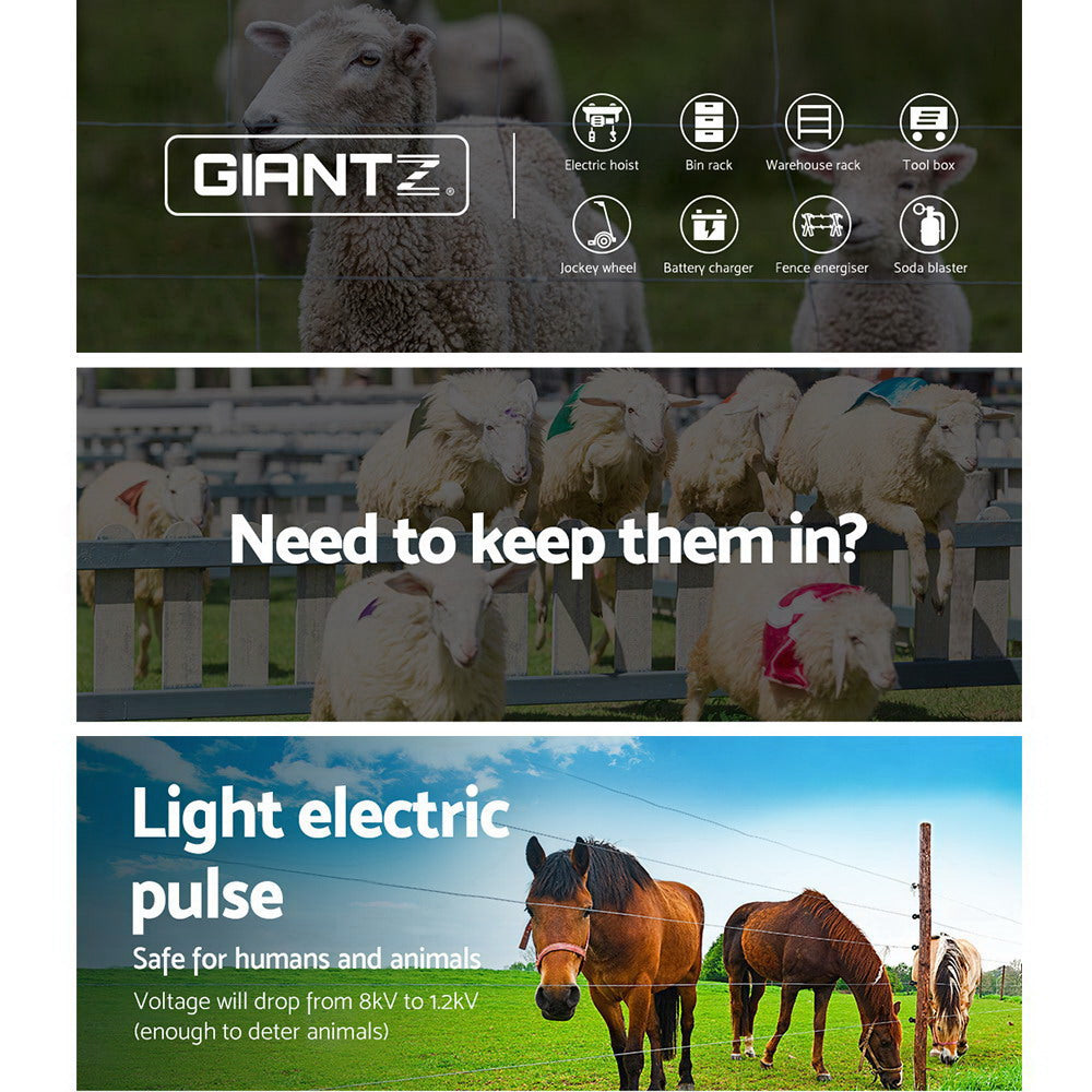 Fence Energiser 5KM Solar Powered Electric 2KM Poly Wire