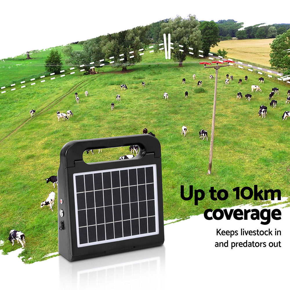 10km Electric Fence Energiser Solar Energizer Charger Farm Animal 0.3J