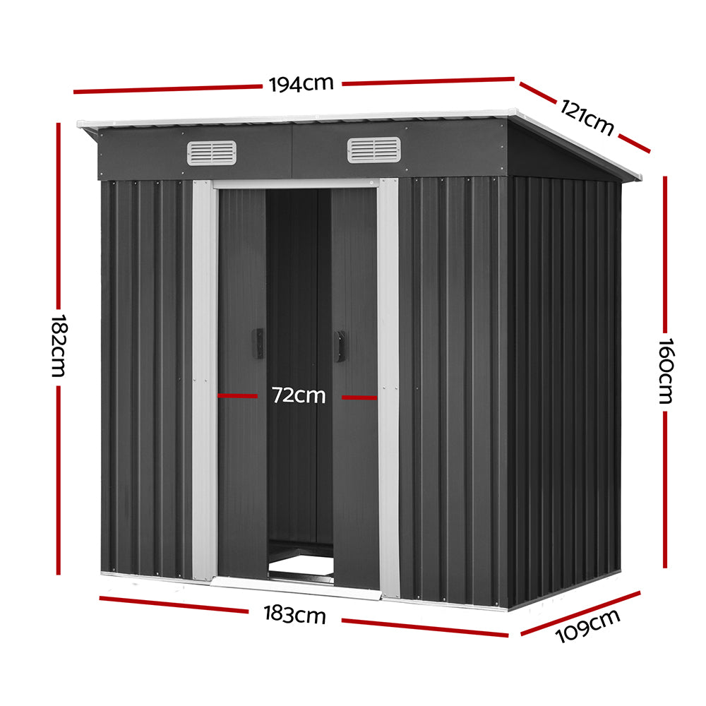 Garden Shed 1.94x1.21M w/Metal Base Sheds Outdoor Storage Tool Steel House Sliding Door