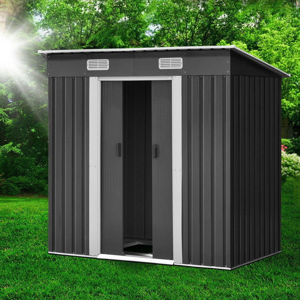 Garden Shed 1.94x1.21M w/Metal Base Sheds Outdoor Storage Tool Steel House Sliding Door
