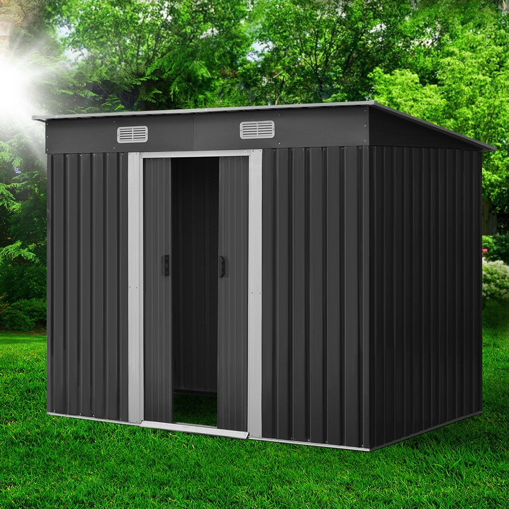 Garden Shed 2.38x1.31M Sheds Outdoor Storage Tool Metal Workshop Shelter Sliding Door