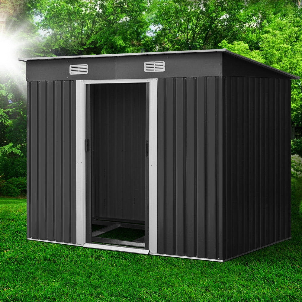 Garden Shed 2.38x1.31M w/Metal Base Sheds Outdoor Storage Tool Workshop Sliding Door