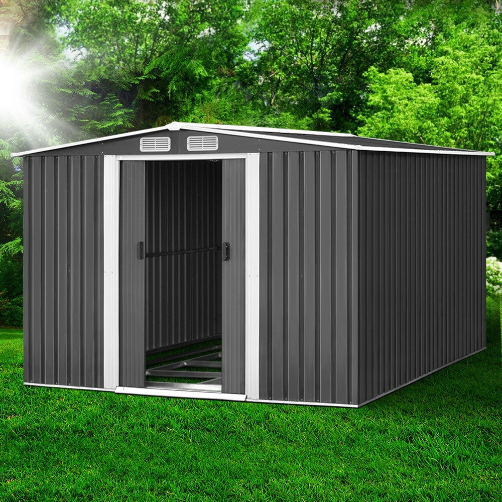 Garden Shed 2.58x3.14M w/Metal Base Sheds Outdoor Storage Workshop Shelter Sliding Door