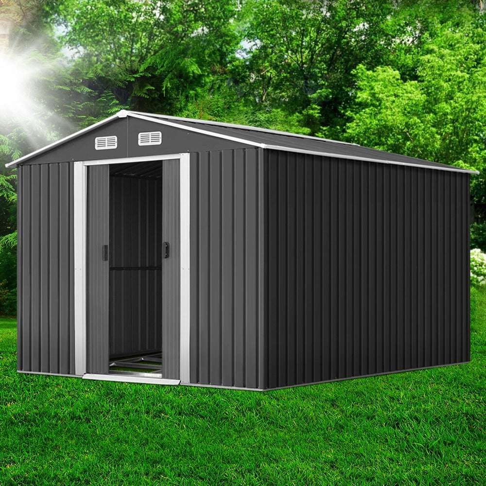 Garden Shed 2.6x3.9M w/Metal Base Sheds Outdoor Storage Workshop Tool Shelter Sliding Door